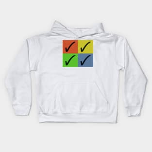 4 Black Check Marks On Red, Yellow, Green and Blue Squares Kids Hoodie